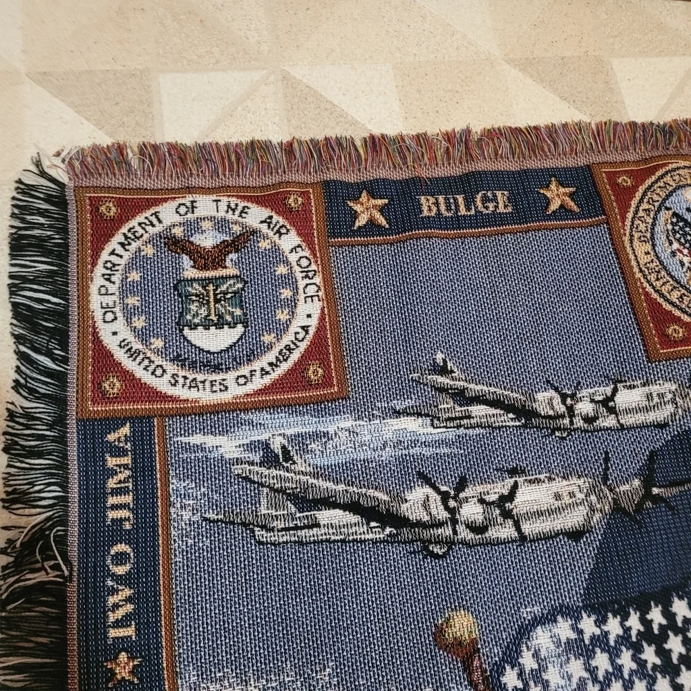 Veterans of WWII American Heroes Military Tapestry Throw Blanket